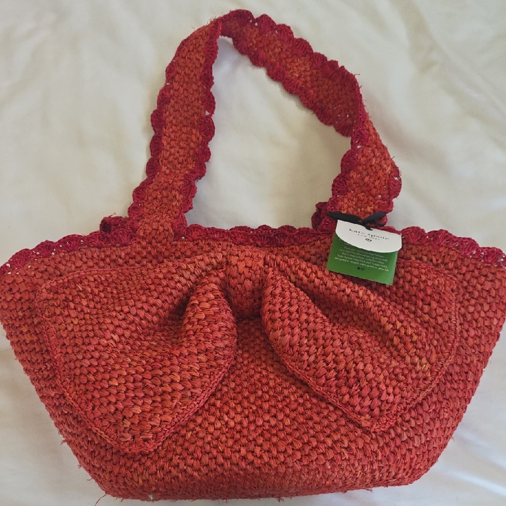 NWT Red Kate Spade For Target Straw Bag with Bow